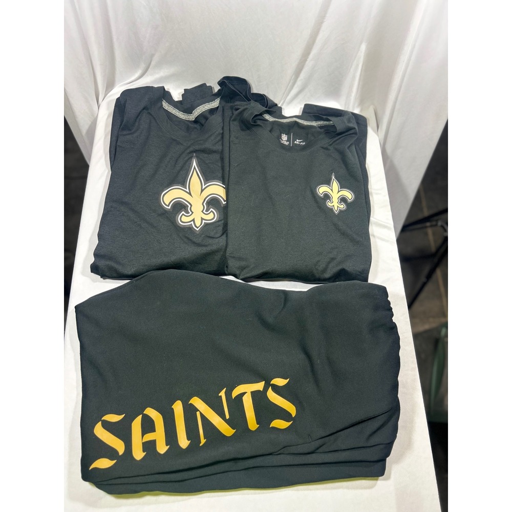 Nike New Orleans Saints NFL Dri-FIT Long Sleeve Shirt Pants Bundle Mens XXL 3XL